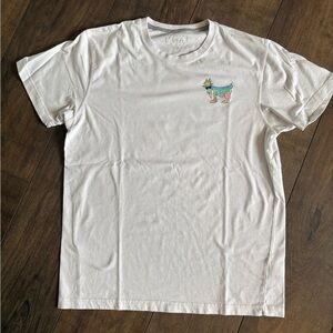 White Short Sleeve Crewneck Tee with Colorful Dog Graphic